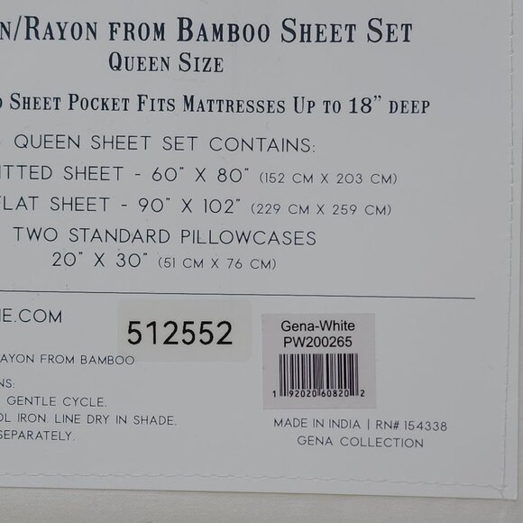 Patina Vie Queen Bamboo Cotton Blend Sheet Set White New Gena White - Picture 6 of 9